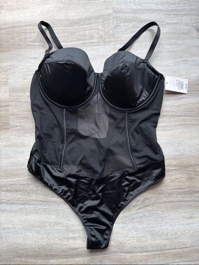 Auden Target NWT Large Black Lingerie Bodysuit with Satin Detail